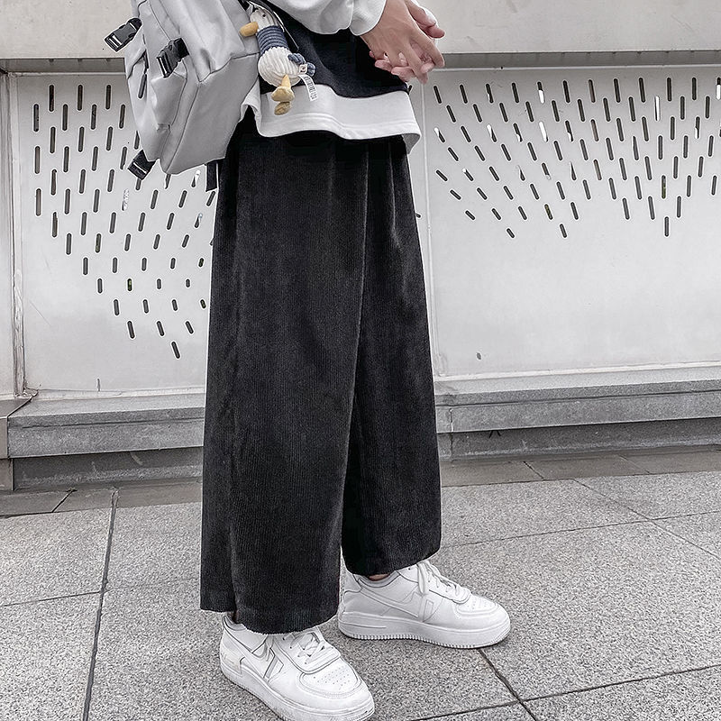 

Men's Trousers 2021 Autumn Thin New Winter Pure Colour Wide Legs Versatile Pants Fashion Male Youth Wear SRU4, Black