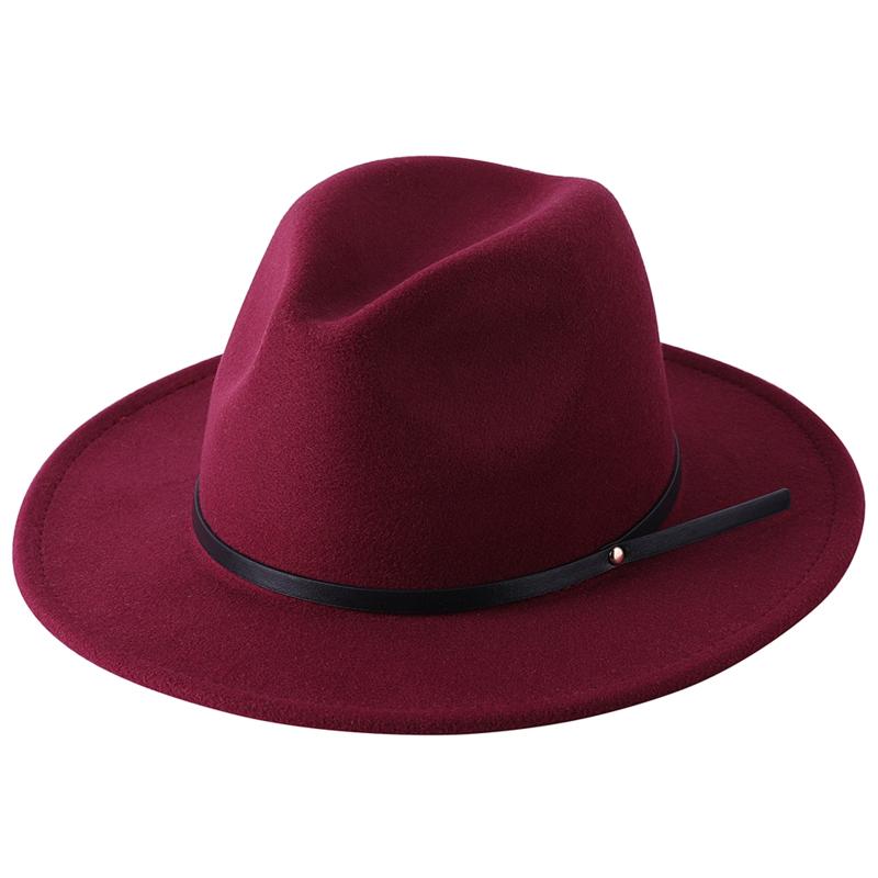 

New Style Female Fedoras Autumn And Winter Woolen Flat Brim Felt Fedora Hat with Slim Belt Gift hat Women British Style Jazz, Deep blue