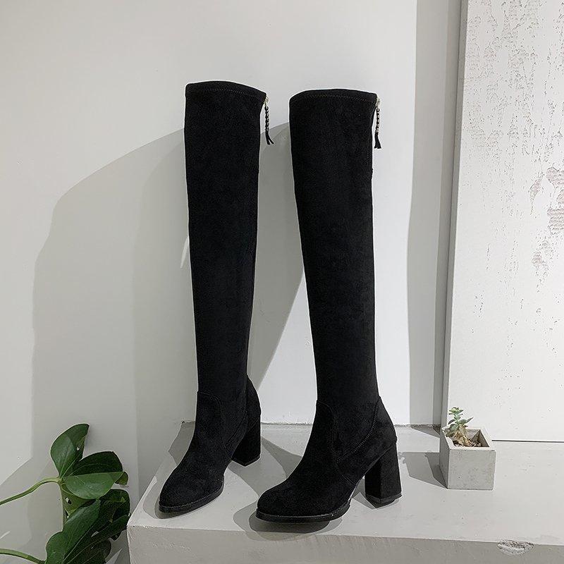 

Black Over The Knee Boots High Heels Women Shoes 2020 Slim Suede Thigh High Boots Winter Zipper Long Heels Women