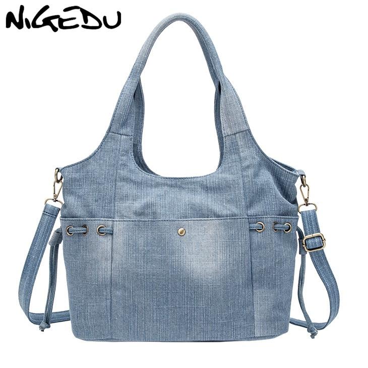 

Denim Women Shoulder Bag New Fashion Jeans High Quality Crossbody Bag female big Tote Travel Handbag Large Mochila Bolsa blue, Light blue