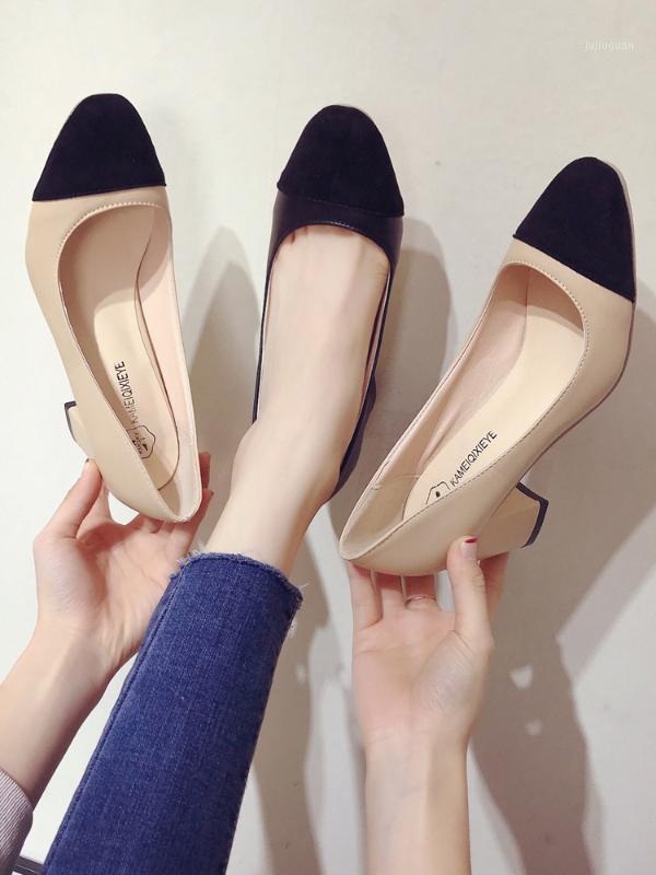 

New retro shallow mouth work joker black thick with high heels1, Beige