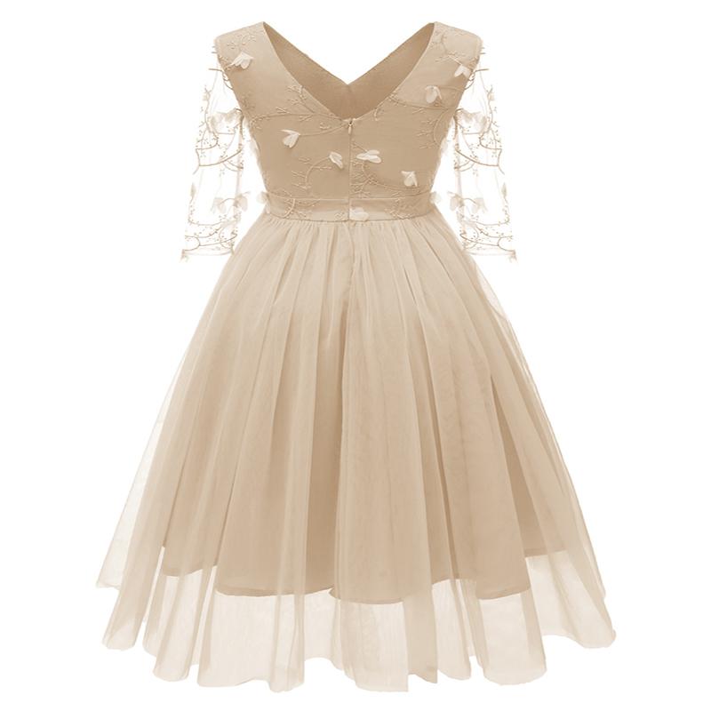 

The new seven-sleeve 3D flower embroidery lace mesh fairy dress for women fall 2020 is perfect for all kinds of dinner parties, As pic