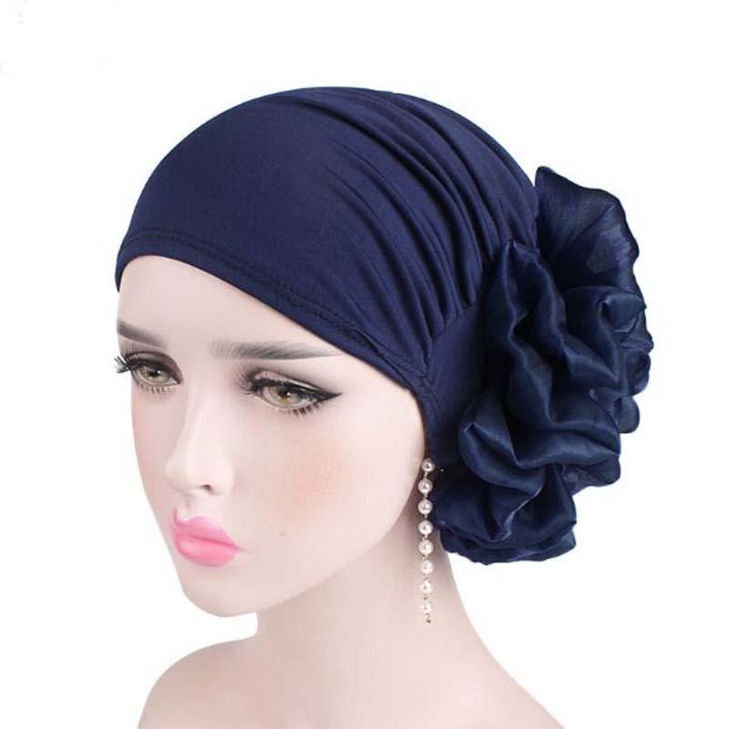 

Korean Flower Spandex Elastic Cloth Skullies Beanies Spring Autumn Brand Chemotherapy Hat For Women Fashion Turban, White