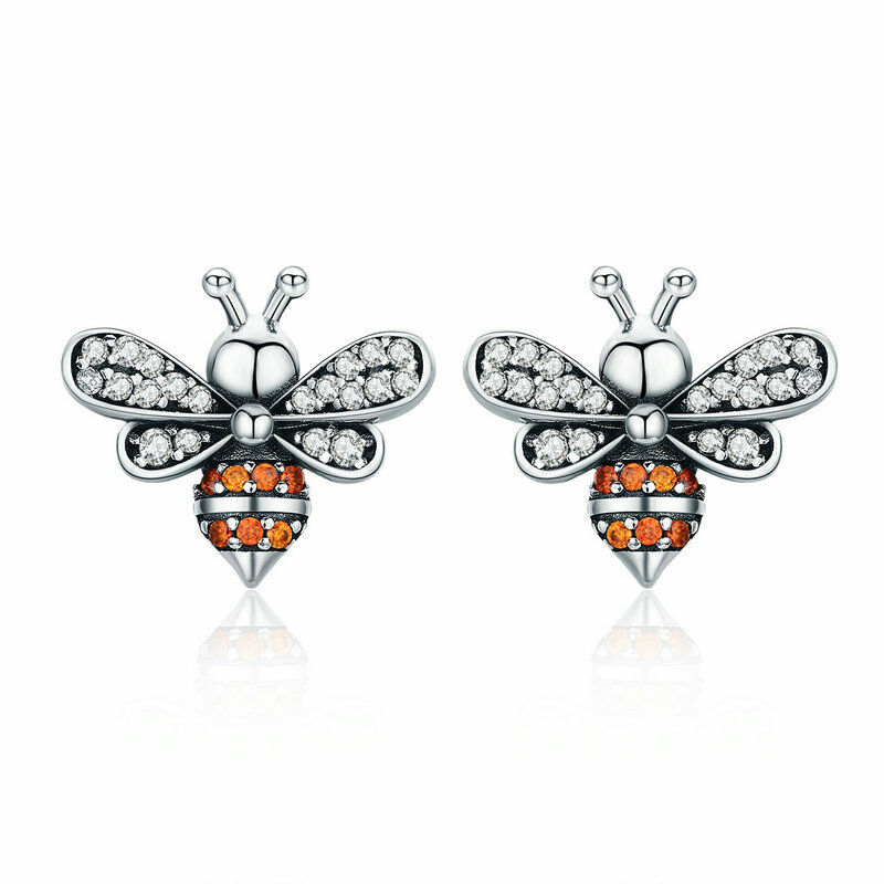 Unique Mini Honey Bee Bumblebee Earring CZ Ear Studs Earrings 925 Sterling Silver Gift-image-605852899