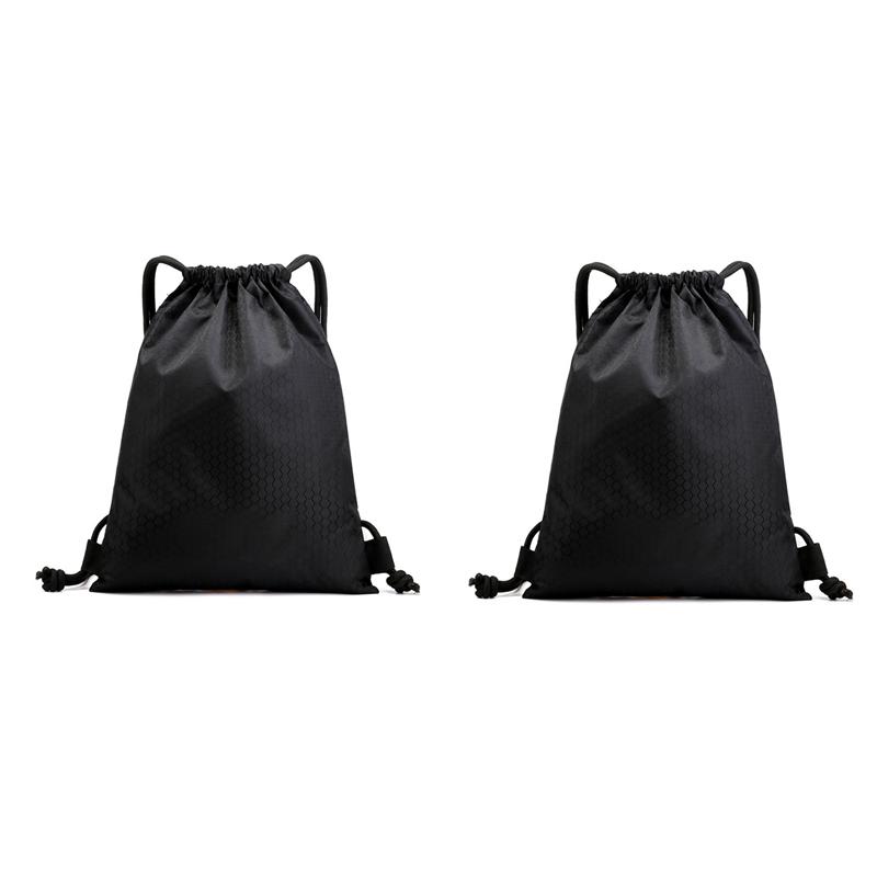 

Unisex Simple Drawstring Bag Ultralight Backpack Football Basketball Bag Fitness Travel Lightweight Backpack, Black