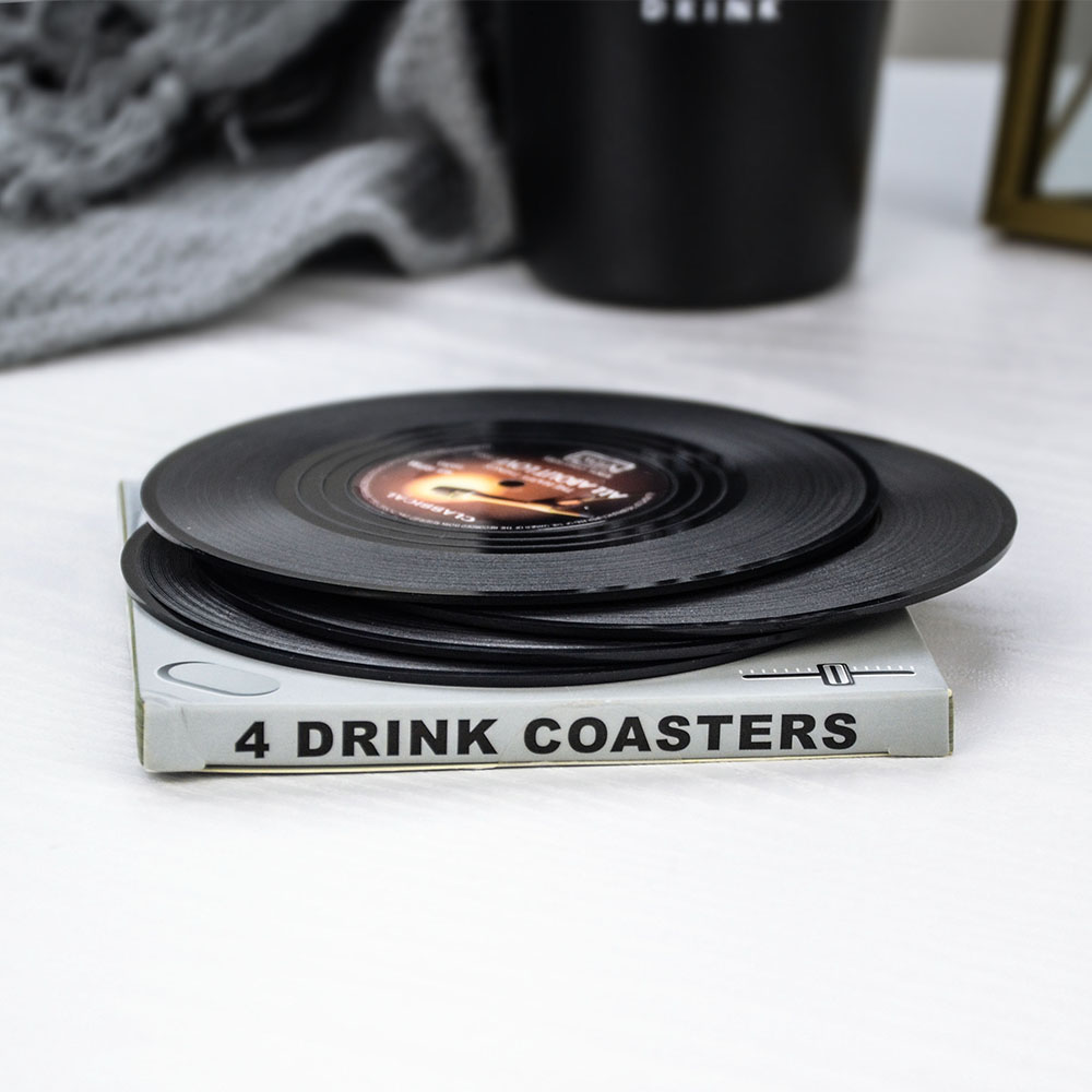 

Plastic Vinyl Cup Mat Record Coaster Black Retro Mug Coaster Pad Heat-resistant Non Slip Hot Drink Holder Home Decor Free DHL
