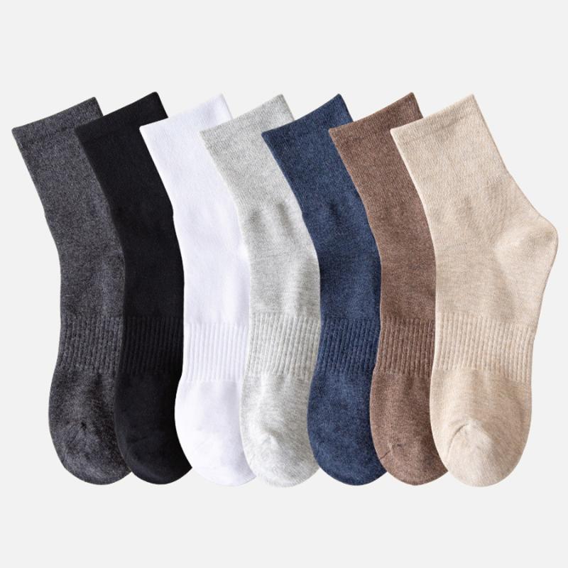 

Comfortable Cotton Men Socks Solid Colors Black White Brown Ribbed Top Design Casual Crew Style Spring Summer Autumn, Dark grey bg