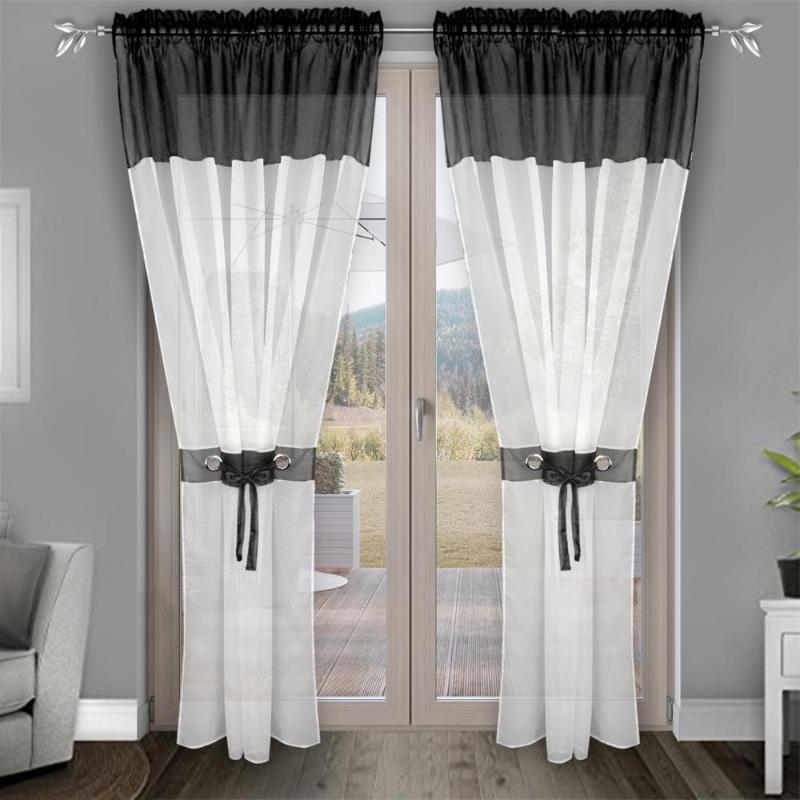 

Flying Tulle Fabric with White Voile and Color Voile Curtain for Bedroom and Big Window with Plastic Ring Same Color f, Blue