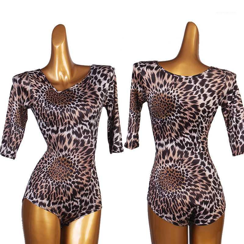 

Fashion Ballroom Dance Tops Leopard Print Bodysuit Women Tango Waltz Standard Dance Practice Wear Ladies European Clothes DCC5091, Leopard print tops