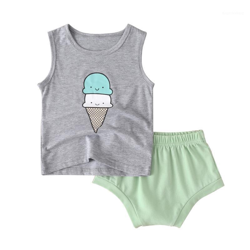 

Baby Boy Girl Clothes Set 2020 Summer Sleeveless Ice Cream Pattern T-Shirt Shorts Baby Clothing Set1, As photo shows