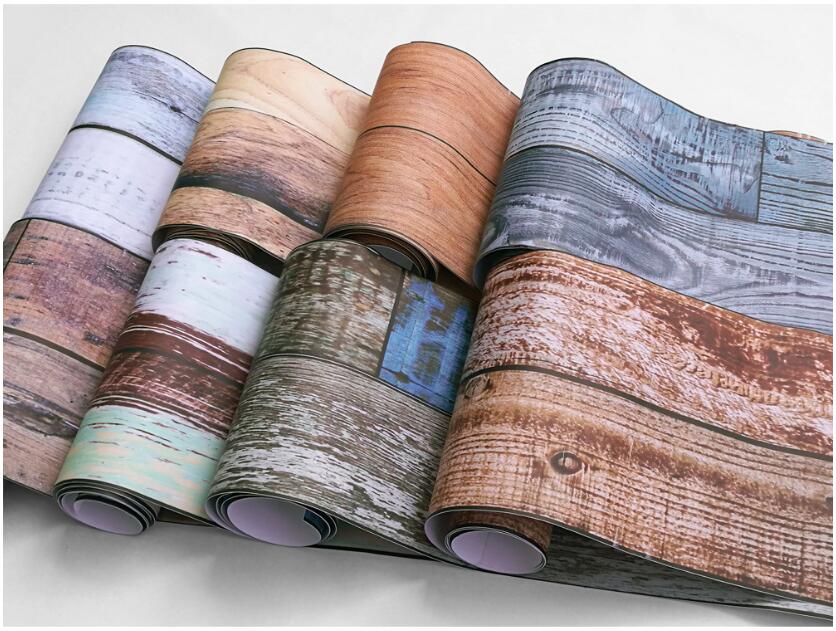 Creative wood paste Wallpapers retro living room bedroom kitchen wallpaper wall decal imitation floor grain pastes-image-601985440