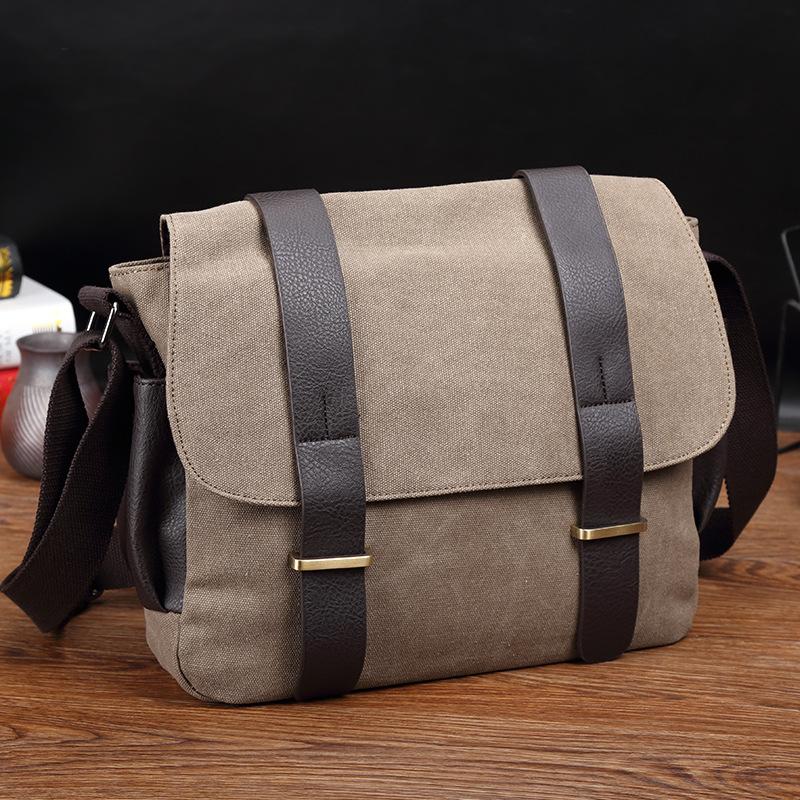 

Men's Brand Canvas Messenger Bag Casual Designer Shoulder Bag Crossbody Bags Business Laptop Retro Women Vintage Large Solid, Khaki 30x26x9 cm