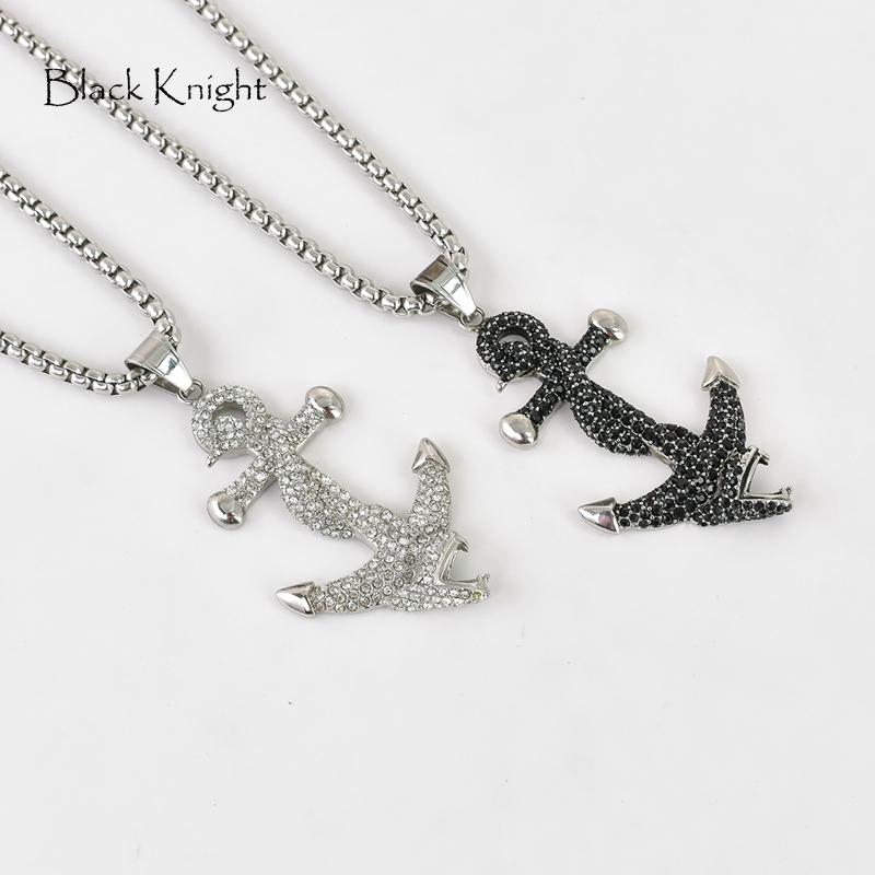 

Black Knight designer necklace Full cubic zirconia stones Snake anchor pendant necklace CZ stones mens fashion BLKN0419