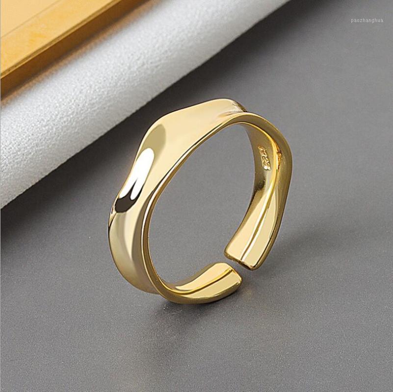 

Wedding Rings Trendy Silver Color Adjustable Finger Ring Minimalism Bright Wide Bending Tortuous For Women Girls Lover Jewelry, Slivery;golden