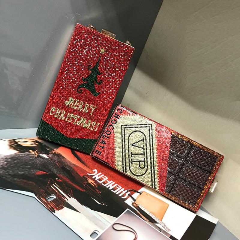 

2021 European and American Fashion Christmas Tree Female Bag VIP Rhinestone Party Dinner Bag High Quality Shoulder Messenger, Green