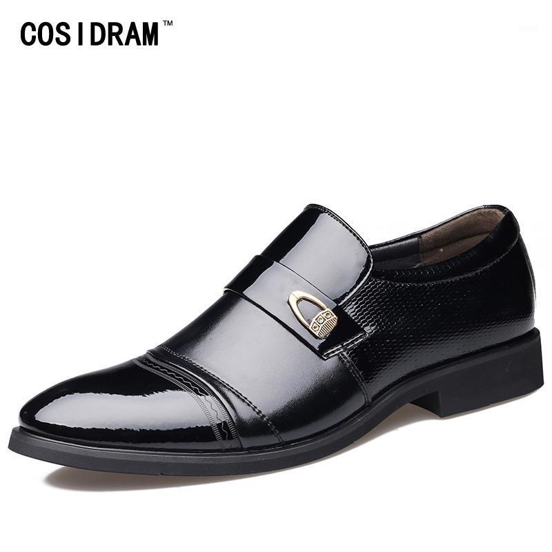 

COSIDRAM Slip On Business Wedding Shoes 2020 Spring Pointed Toe Men Dress Shoes PU Leather Oxfords Formal For Male BRM-9401, Black