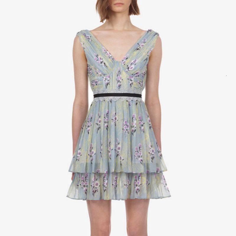 

New Auto Portrait Dressed 2021 Sexy Summer Women with v Decorate in Profound Plissate Mini Elegant Ladies Printed Aline Dresses E0yk, Clear