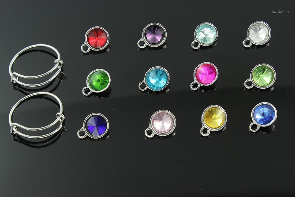 

Wholesale-10 mm hot sale expandable wire ring bangle crystal rhinestone birthstone charm pendant mix 12 colors x 5 pcs each color pendant1