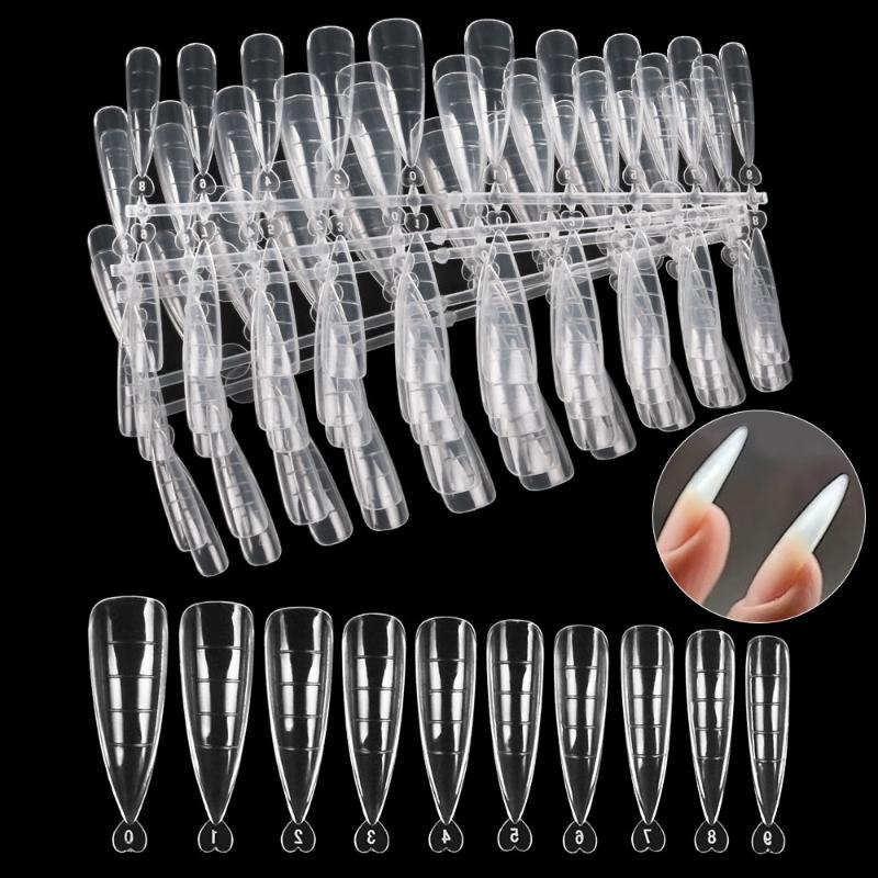 

100pcs/Lot Clear Almond False Nails Fake Tips Artificial Full Cover Acrylic Nails Extension Building Nail Forms, 5sheet(100pcs)