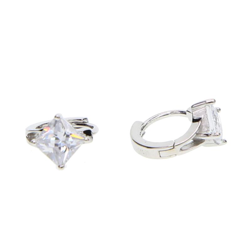 

100% 925 sterling silver tiny mini hoop huggie hoop single square cubic zirconia wedding earring