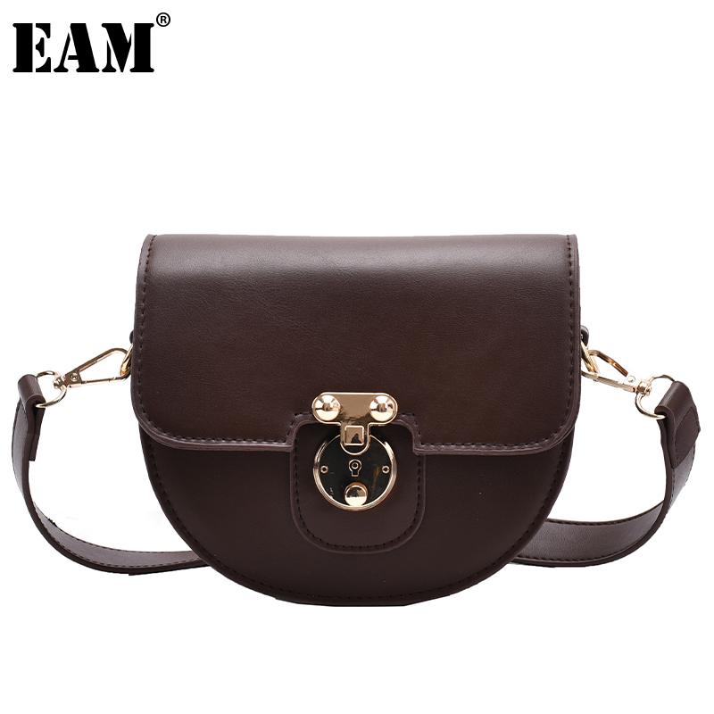 

[EAM] Women New Small Vintage Saddle PU Leather Flap Personality All-match Crossbody Shoulder Bag Fashion Tide 2021 18A1208, Black