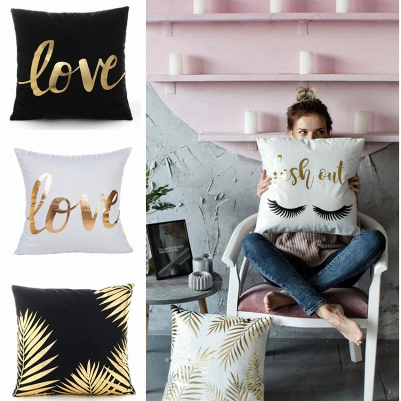 

Gold Bronzing Cushion Decorative Pillows Black And White Love Home Decor Sofa Throw Pillow Almofadas Decorativas Para Sofa 45cm, 20