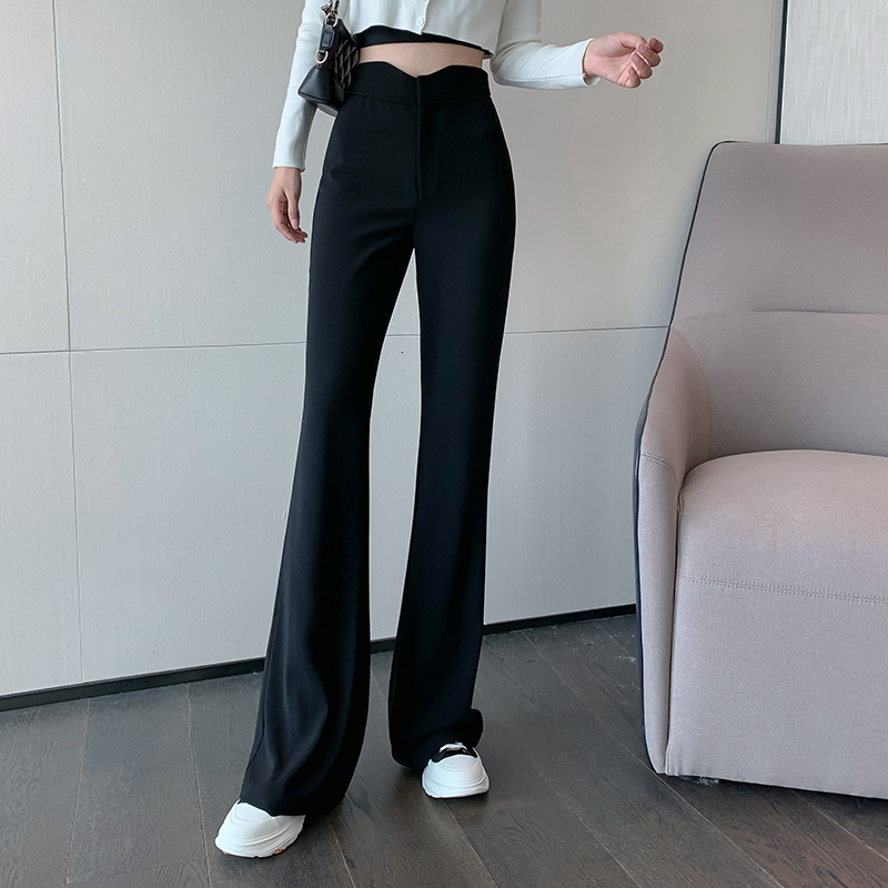 

2021 New Broad-legged of Solid Women Empire Well Hung Extension Ladies'trousers From the Flat Black Office Thin Suit Winter Pants 5HLX