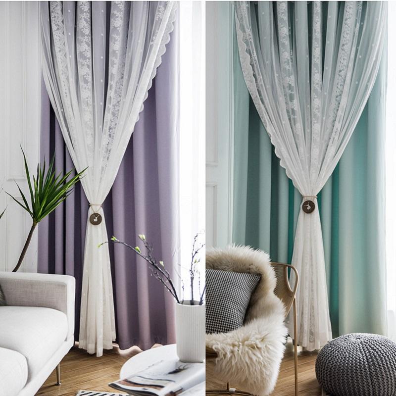 

Custom Made Princess Style Double Layers Curtain for Girl's Bedroom Lace Sheer tulle Curtain Living Room Window Blackout, As picture show