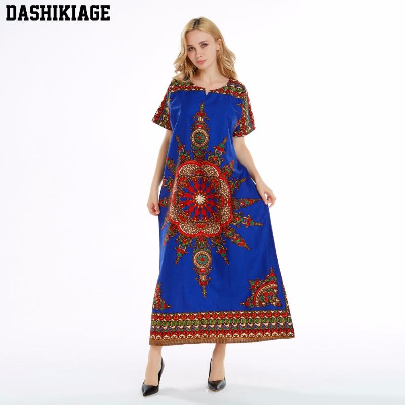 

Dashikiage 100% Cotton New Arrival Blue Women' African Sun Print Dashiki Stunning elegant African Ladies Dress, Black