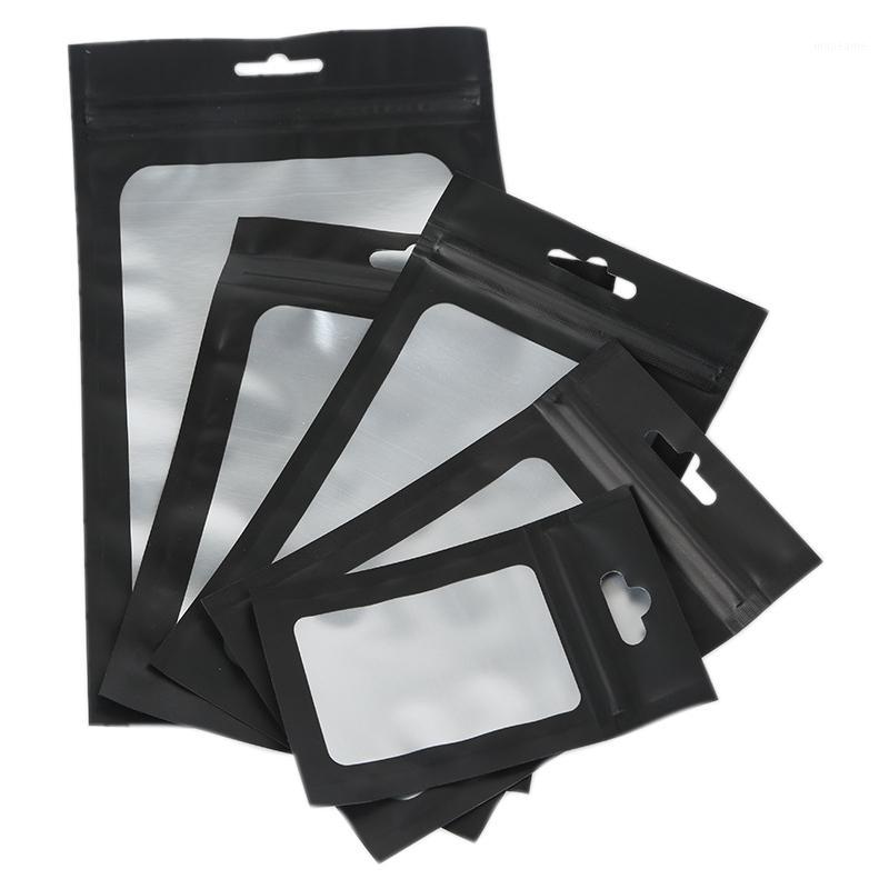 

100Pcs Multiple Size Resealable Storage Bags with Clear Window Pouch for Self Sealing Storage Supplies-Black1
