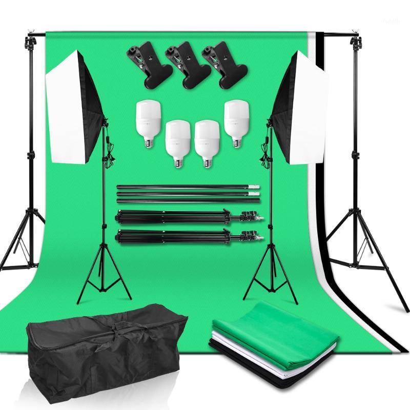 

Photo Studio Softbox Lighting Kit 4pcs 25W Lamp Bulbs 50*70cm Softboxes 2*2m Background Support System 3 Color Background Cloth1
