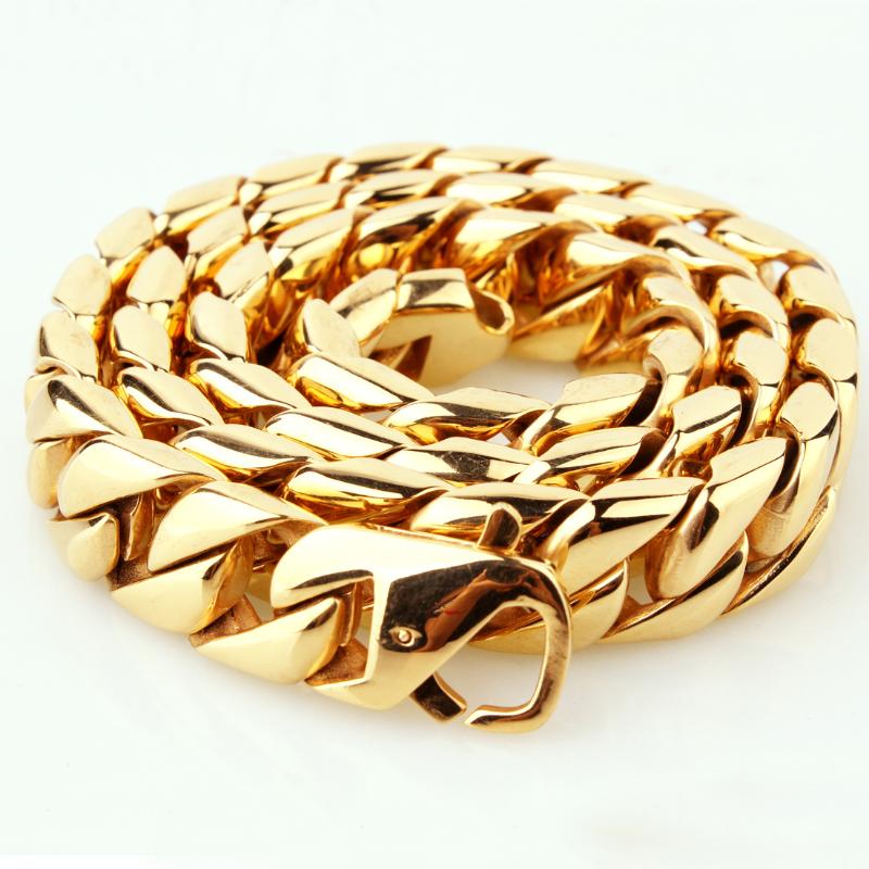 

Heavy Strong Men Gold Plated 316L Stainless Steel Curb Cuban Link Chain Necklace Jewelry Gift 7-40inch 15mm