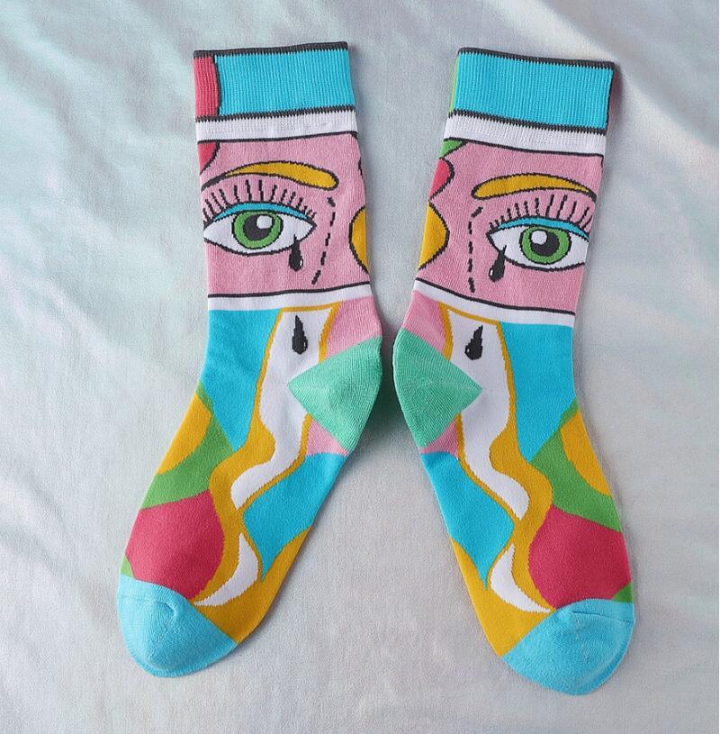 

Autumn New College Wind Streetwear Cartoon Eye Print Fashion Socks women