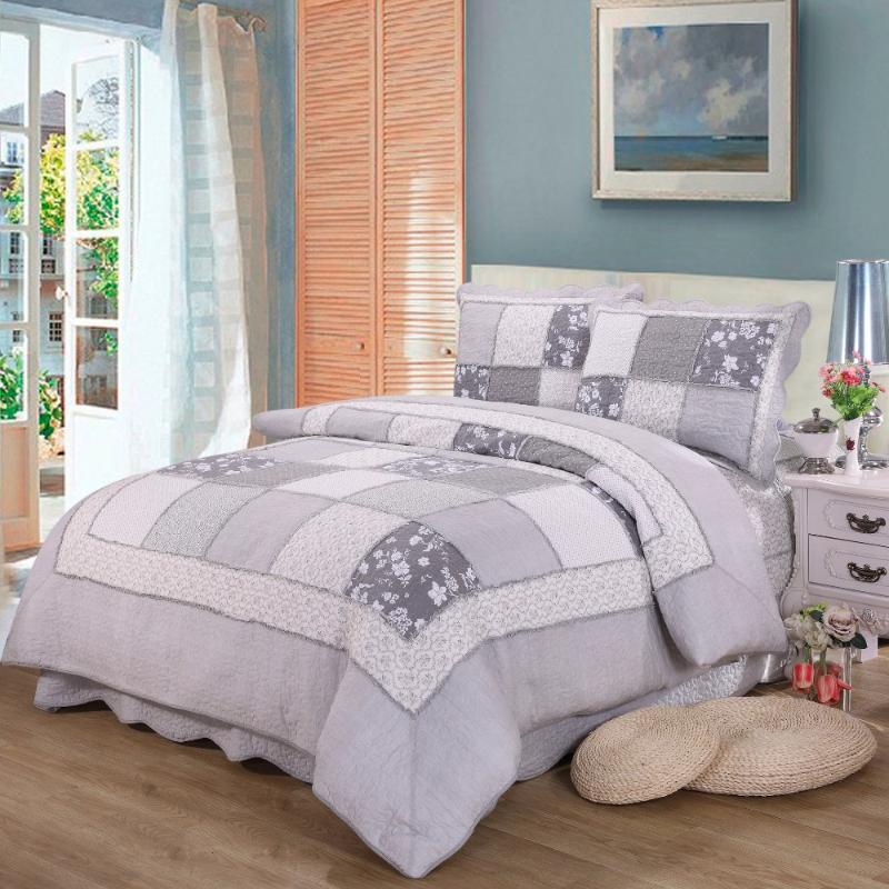 

Quality Gray Patchwork Quilt Set 3PCS/4pcs Quilted Cotton Quilts Bed Covers Bedspread Duvet Cover  Size Bedding Coverlet