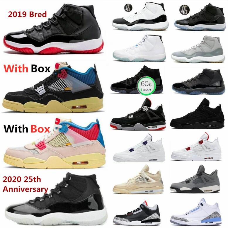 

2020 25th Anniversary Bred 11 Basketball shoes black cat 4 11s men sneakers cool grey gamma legend blue black cement UNC 3 concord space jam