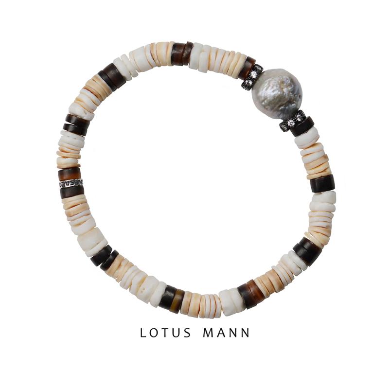 

Charm Bracelets The Teenager With A Pearl. Baroque Silver Gray Pearl Imported Three-color Shell Horn Bracelet Lotus Mann