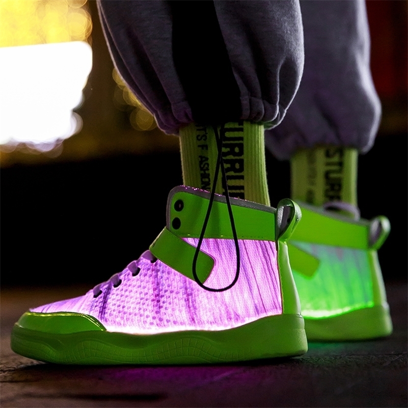 

UncleJerry New Fiber Optic Shoes big boys girls and adult USB Rechargeable Glowing Sneakers Party Shoes Cool Street Shoes 201112, Green-b