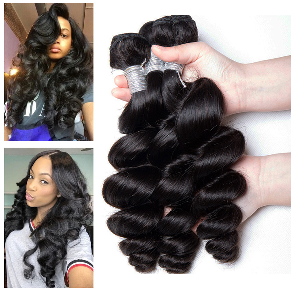 

Brazilian Virgin Human Hair 3 Bundles Loose Wave 100% Unprocessed Human Hair Weaves Extensions 8-30 Inch Remy Same Direction Cuticle