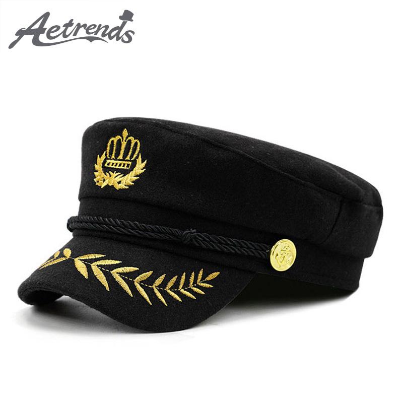 

AETRENDS] Warm Wool Felt Cap Men Women Casual Army Caps Flat Top Navy Captain Hat Z-6271, Red
