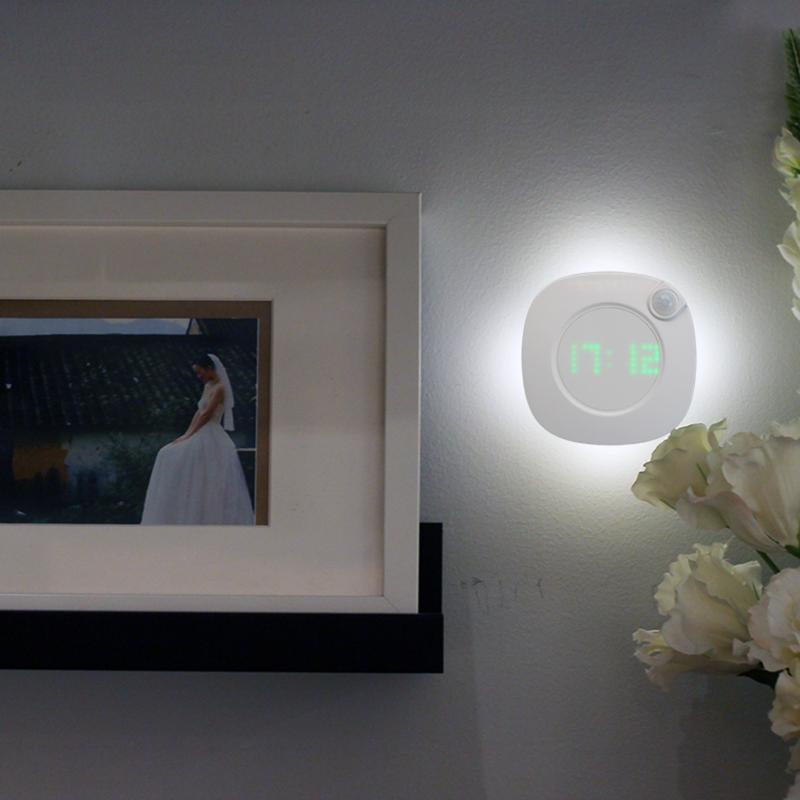 

Body Infrared Sensor Led Night Lamp Backlight Wall Clock for Bedroom White