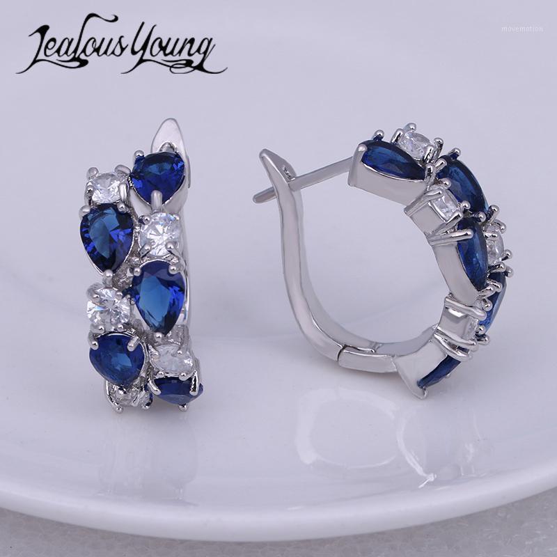 

Bridal Jewelry White Gold Color Mona Lisa Multicolor and Blue + CZ Hoop Earrings For Women Fashion Earings AE1991