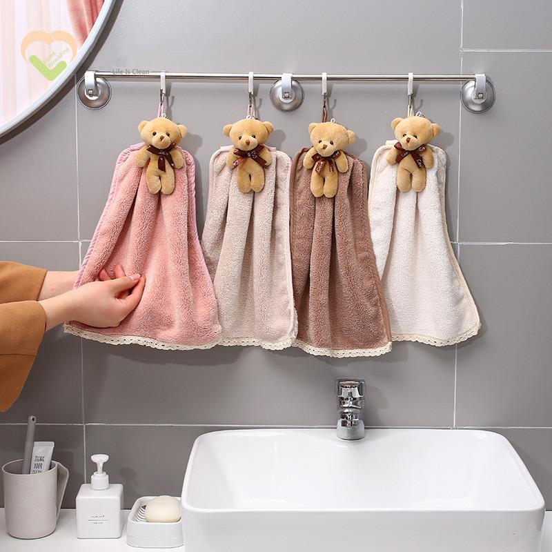 

Three-dimensionalCartoon Animal Bear Coral Fleece Absorbent Hanging Towel Kitchen and Bathroom Hand Towel