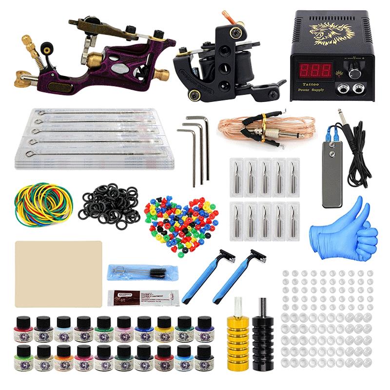 

Tattoo Machine Kit Professional Complete 10 Coil 2 Tatoo Guns Power Supply Ink Needle Tip Grip Set for Tatto Artists Top Quality