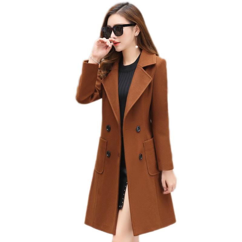 

Autumn women outerwear 2020 new medium long slim female woolen jacket thick double-breasted large size ladies woolen coat cw435, Caramel colour