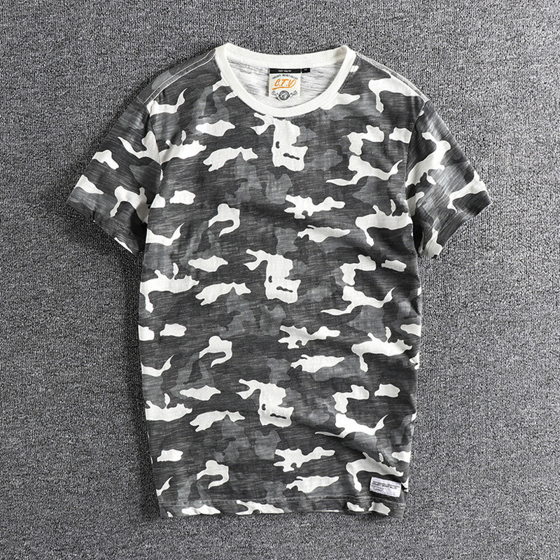 

2021 New Hotsell Men Clothing Summer Vintage Washed Camouflage Tees Cotton Trendy Streetwear Men's O-neck Short-sleeved T-shirt 93xn