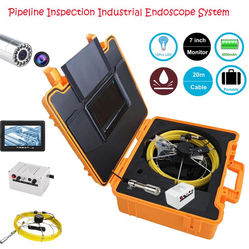 

7inch Screen Pipeline Inspection Industrial Endoscope System 20m With 12pcs Adjustable LEDS 23mm Drain Sewer Waterproof Camera