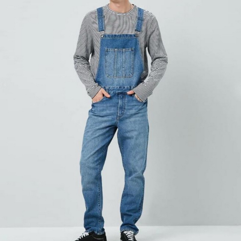 

Puimentiua Men Denim Carpenter Overalls Casual Loose Men's Fashion Hip Jumpsuit Bib Pants 201126, Light blue