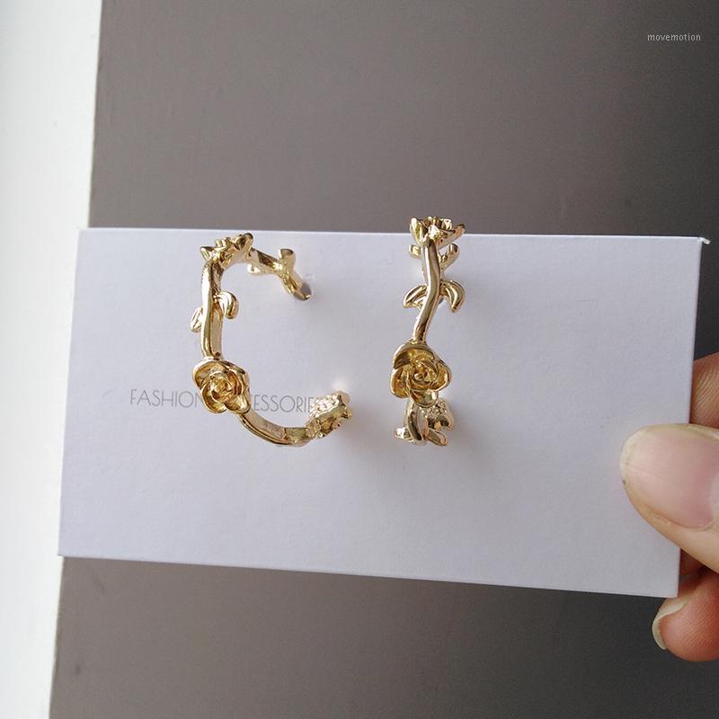 

S925 needle Fashion Jewelry Earrings Golden Plating Metal Alloy Rose French Style Flower Small Hoop Earrings Party Gifts New1