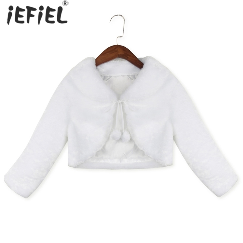 

Winter Girls Cute Princess White Bolero Jacket Kids Wedding Shawl Outwear Party Plush Coat Baptism Flower Dress Faux Fur Wraps 220118