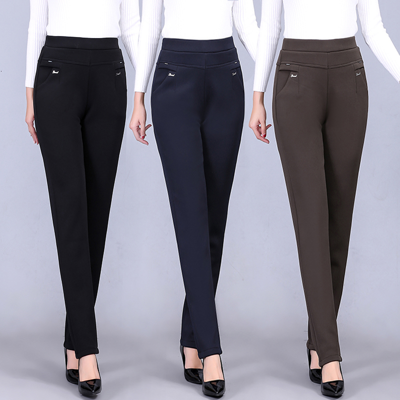 

Spring Female New 2021 Elastic Waist High Casual Plus Middle-aged Size and Elderly Women's Straight Pants 5usf, Black